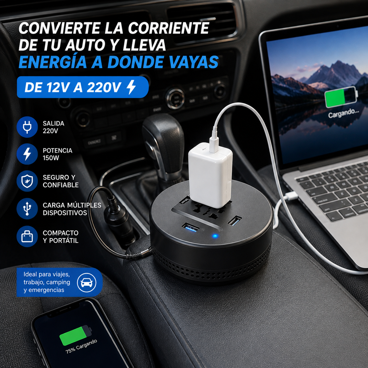 Conversor de Corriente para Auto 12V a 220V