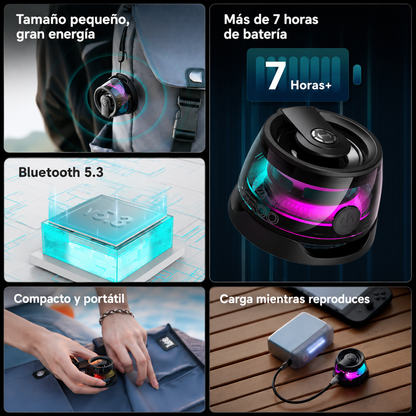 Parlante Magnético Bluetooth® 360° – Potente Sonido Portátil con Luces LED RGB